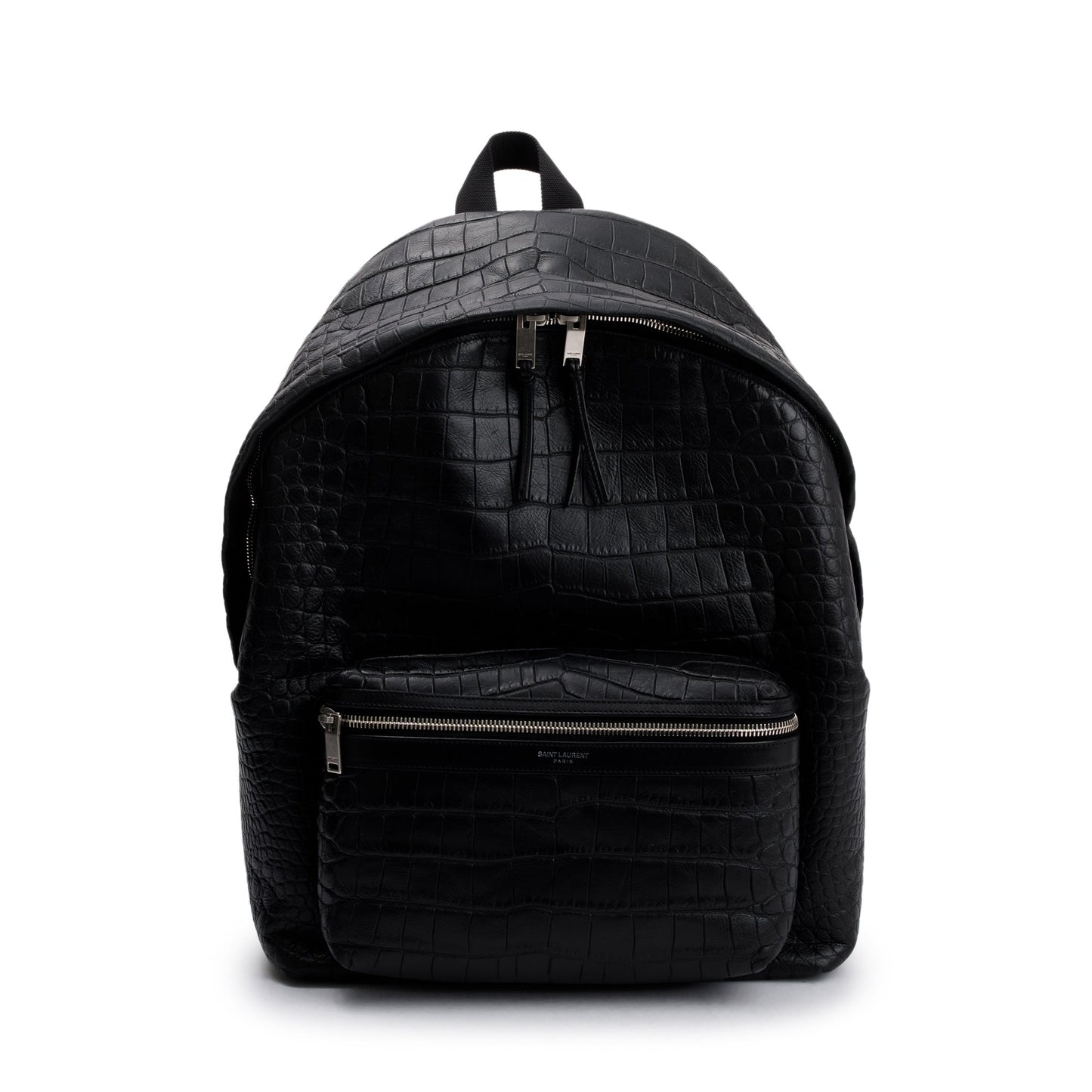 Saint Laurent Black Crocodile-Embossed Calfskin Leather City Backpack