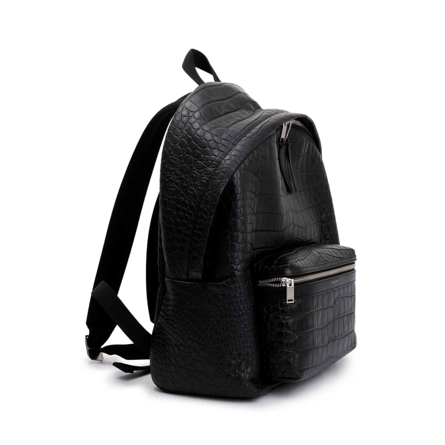 Saint Laurent Black Crocodile-Embossed Calfskin Leather City Backpack
