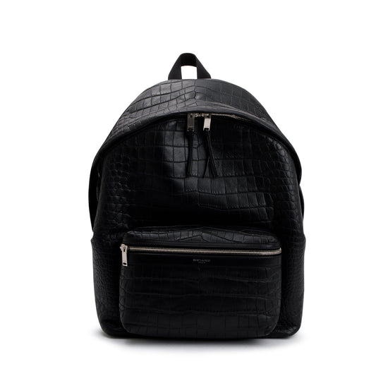 Saint Laurent Black Crocodile-Embossed Calfskin Leather City Backpack