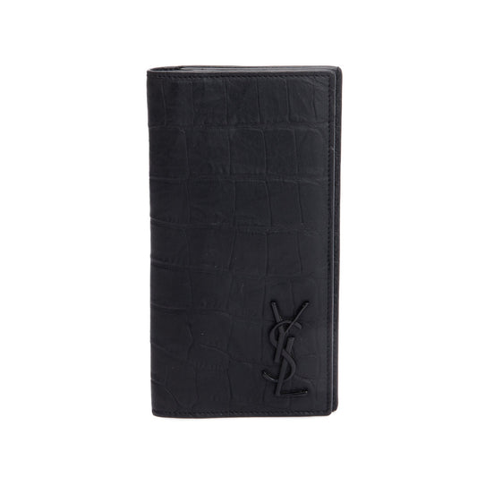 Saint Laurent Black Crocodile-Embossed Leather Cassandre Continental Wallet
