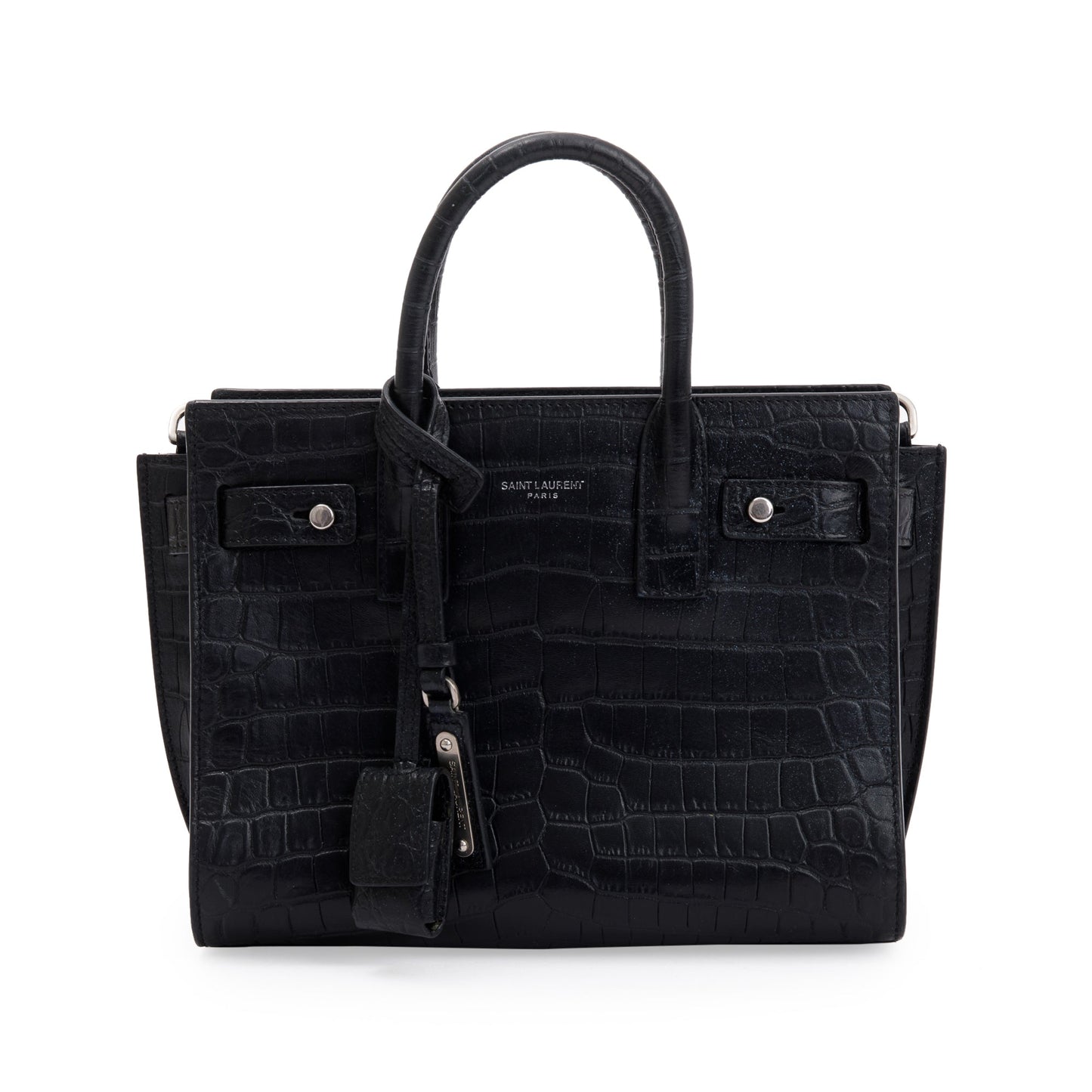 Saint Laurent Black Crocodile Embossed Leather Nano Sac De Jour