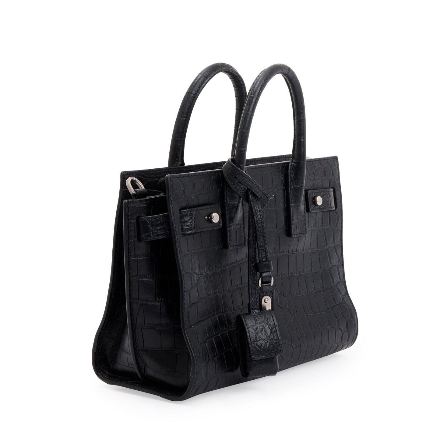 Saint Laurent Black Crocodile Embossed Leather Nano Sac De Jour