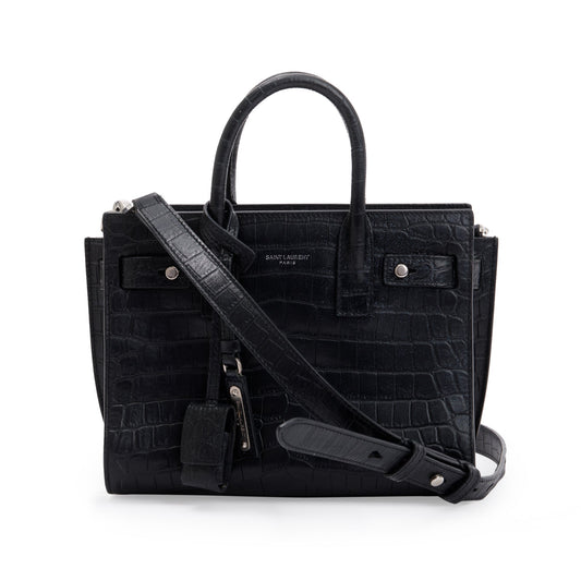 Saint Laurent Black Crocodile Embossed Leather Nano Sac De Jour