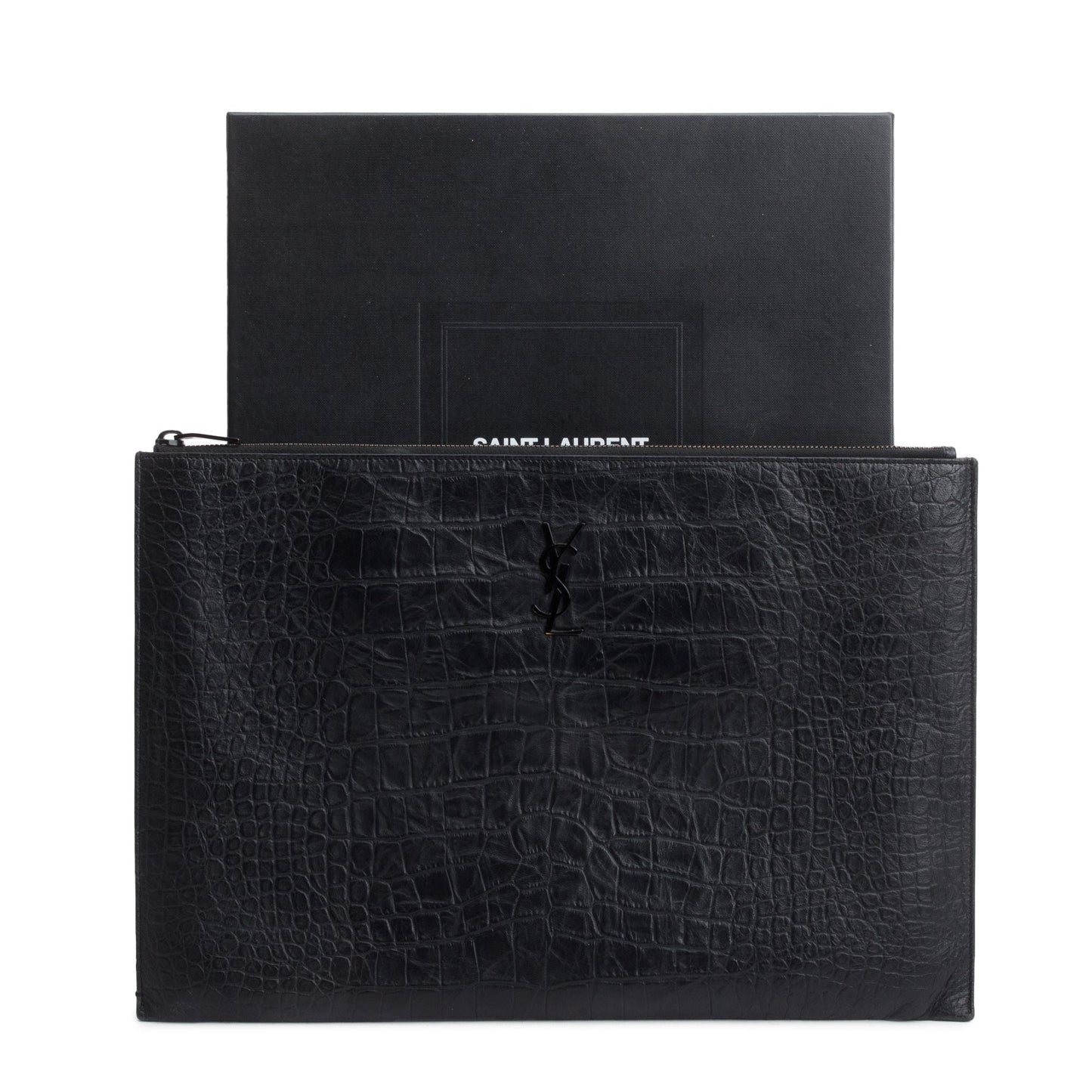 Saint Laurent Black Crocodile Embossed Monogram Document Holder