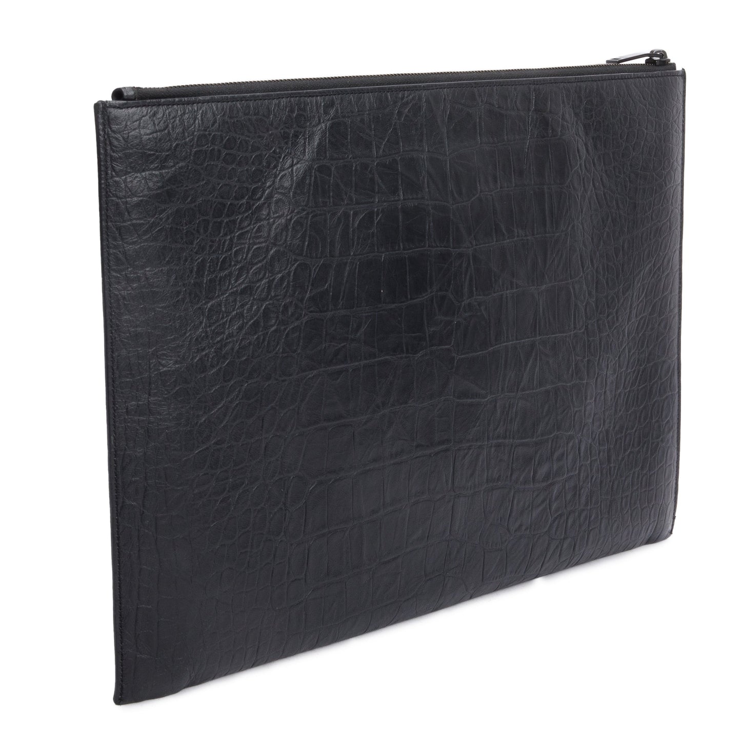 Saint Laurent Black Crocodile Embossed Monogram Document Holder