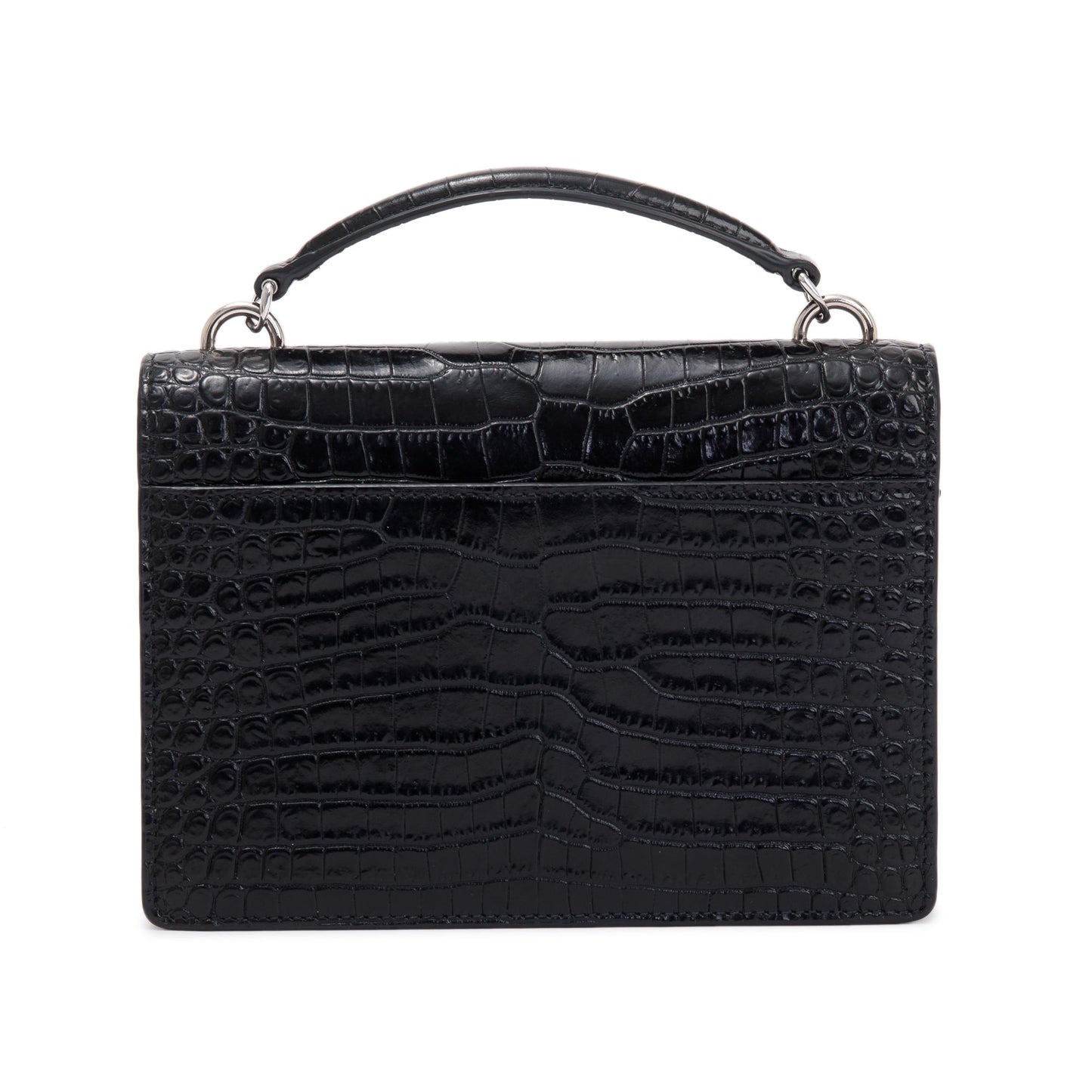 Saint Laurent Black Crocodile Embossed Small Sunset Chain Wallet