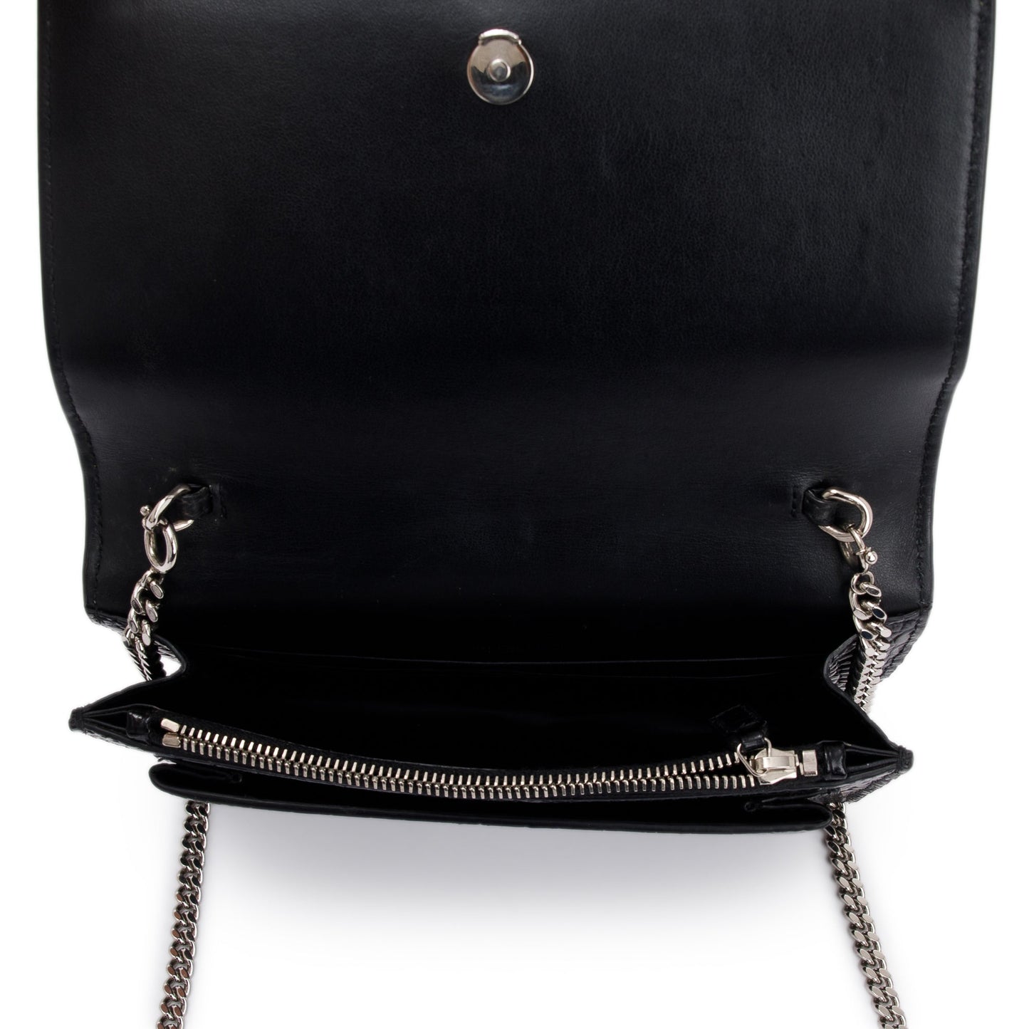 Saint Laurent Black Crocodile Embossed Small Sunset Chain Wallet
