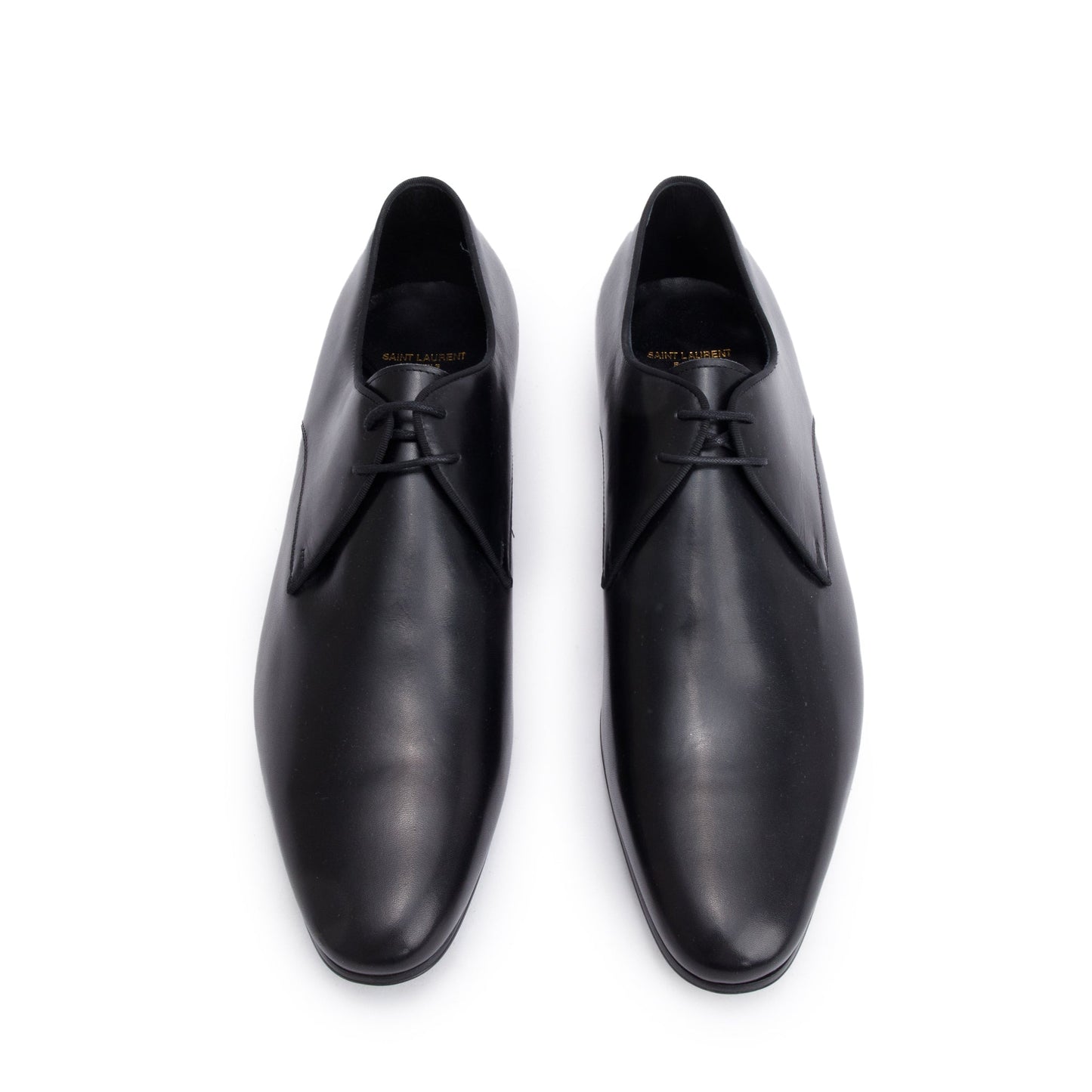 Saint Laurent Black Glazed Leather Adrien Derbies Shoes, Size 43.5