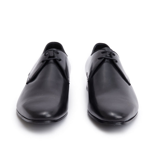 Saint Laurent Black Glazed Leather Adrien Derbies Shoes, Size 43.5