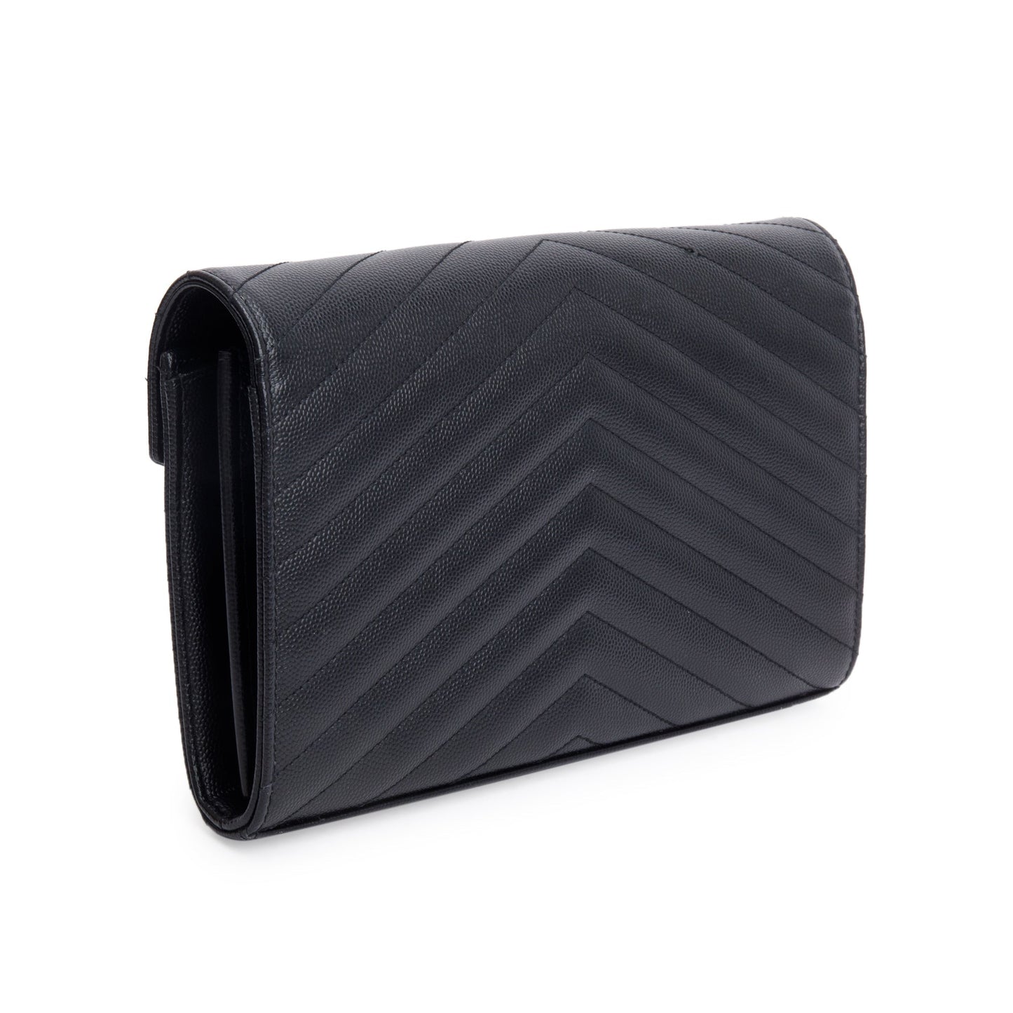 Saint Laurent Black Grain De Poudre Cassandre Envelope Chain Wallet