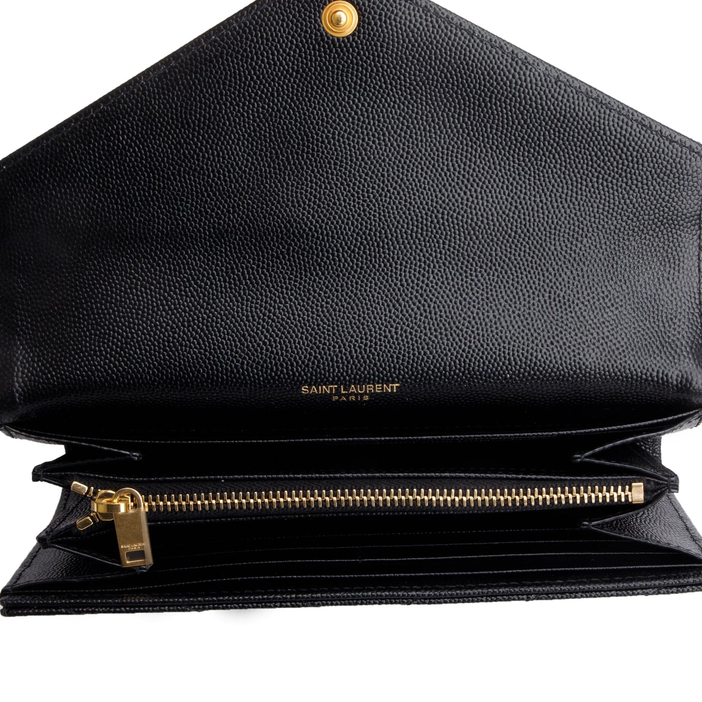 Saint Laurent Black Grain De Poudre Cassandre Matelasse Large Flap Wallet