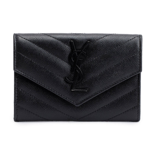 Saint Laurent Black Grain De Poudre Cassandre Matelasse Small Envelope Wallet