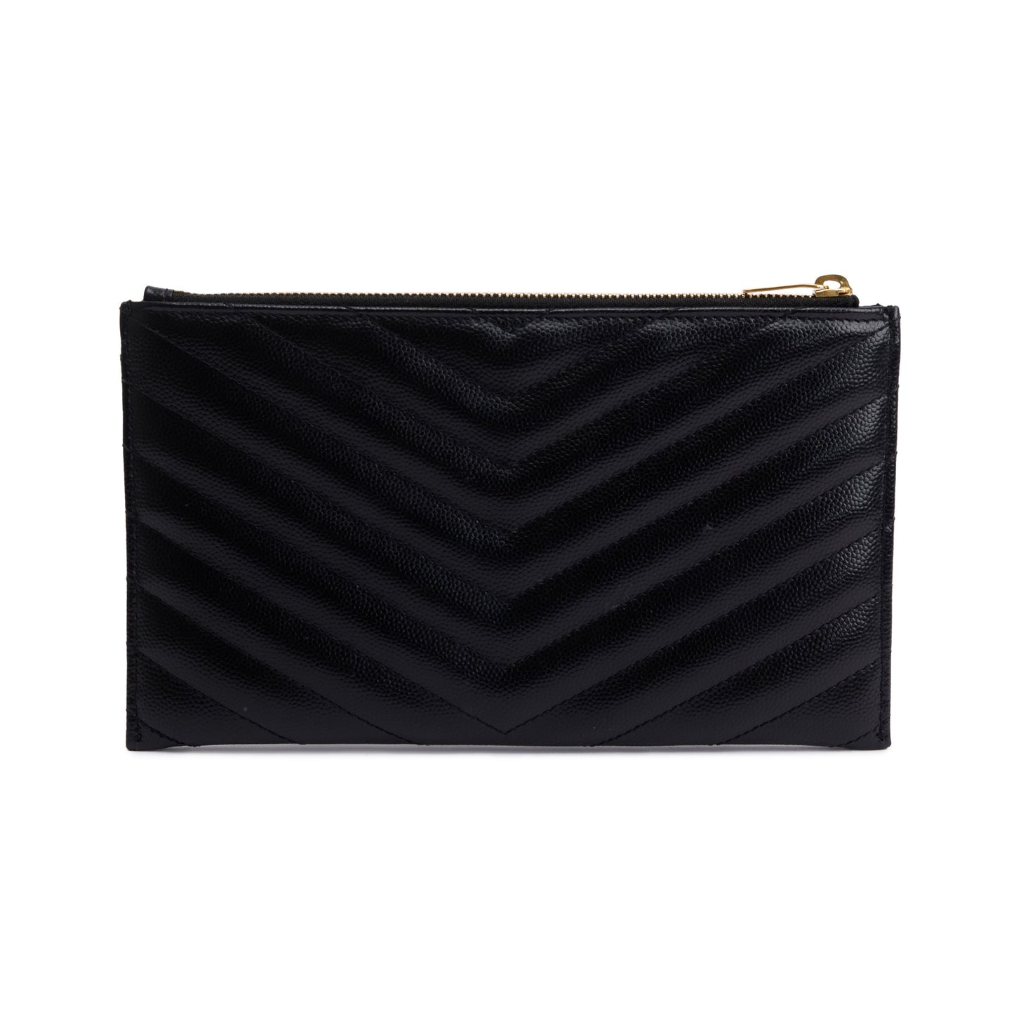 Saint Laurent Black Grain De Poudre Embossed Leather Cassandre Matelasse Zipped Pouch