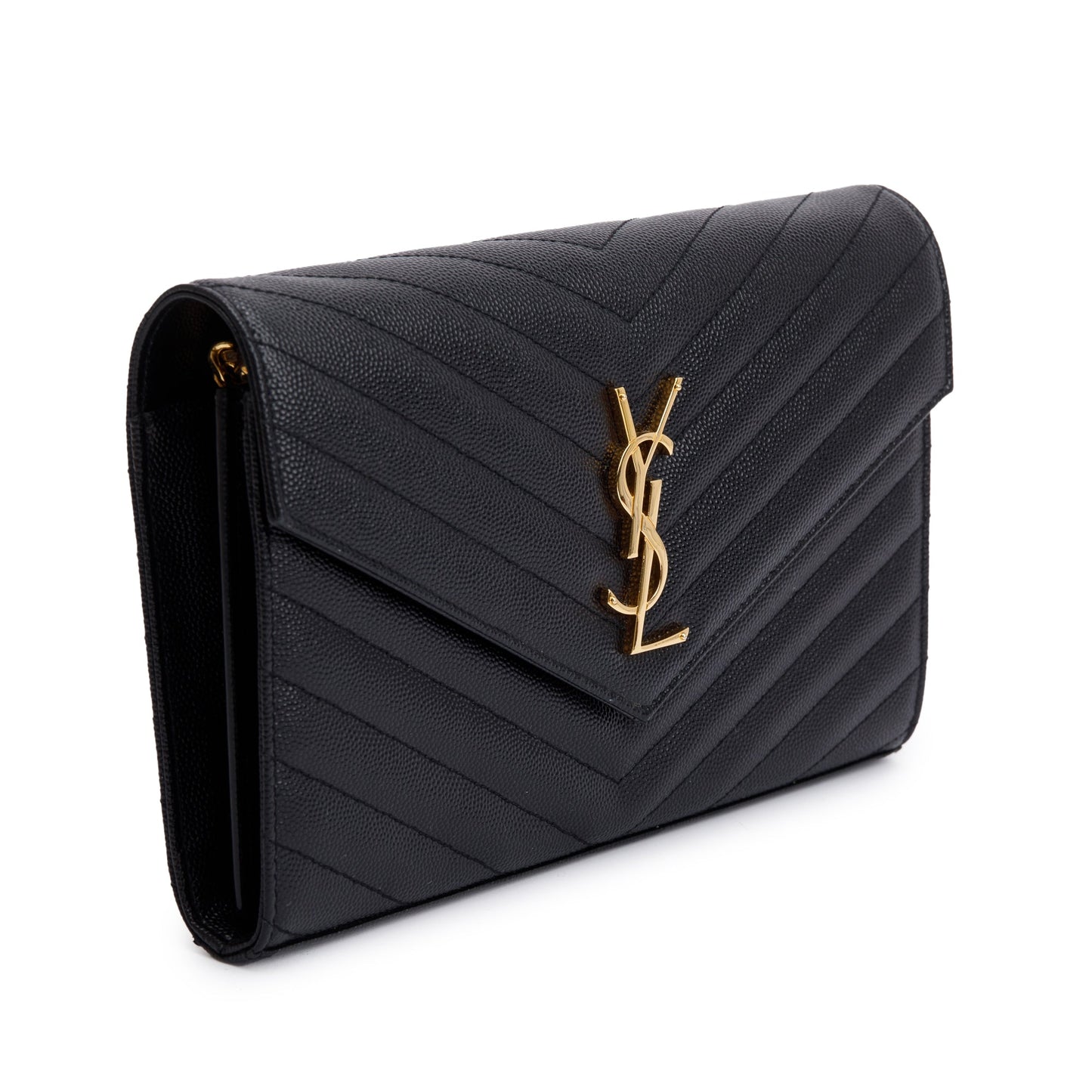 Saint Laurent Black Grain De Poudre Leather Cassandre Matelasse Chain Wallet