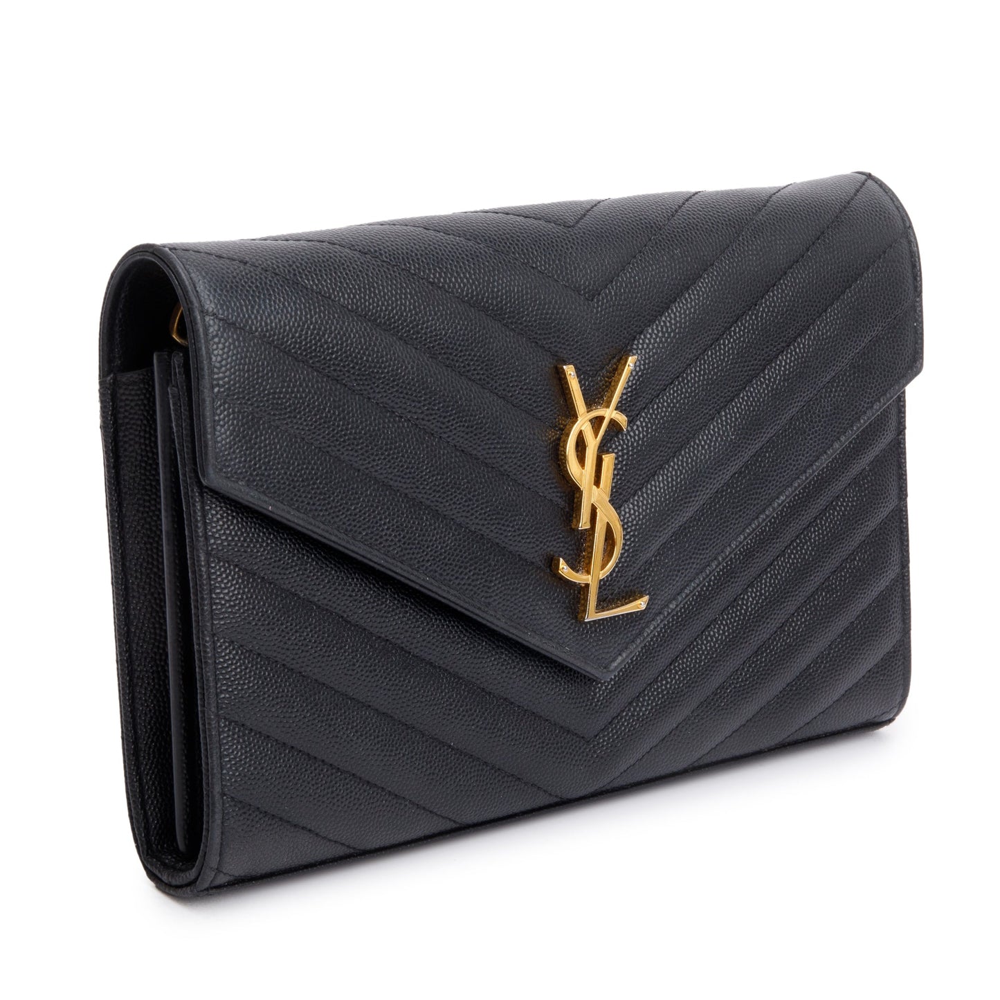 Saint Laurent Black Grain De Poudre Leather Cassandre Matelasse Chain Wallet