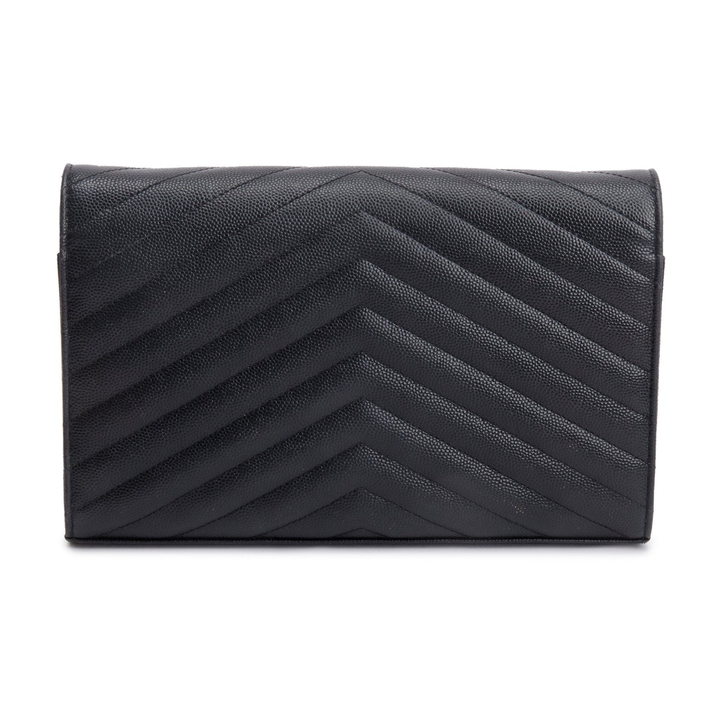 Saint Laurent Black Grain De Poudre Leather Cassandre Matelasse Chain Wallet