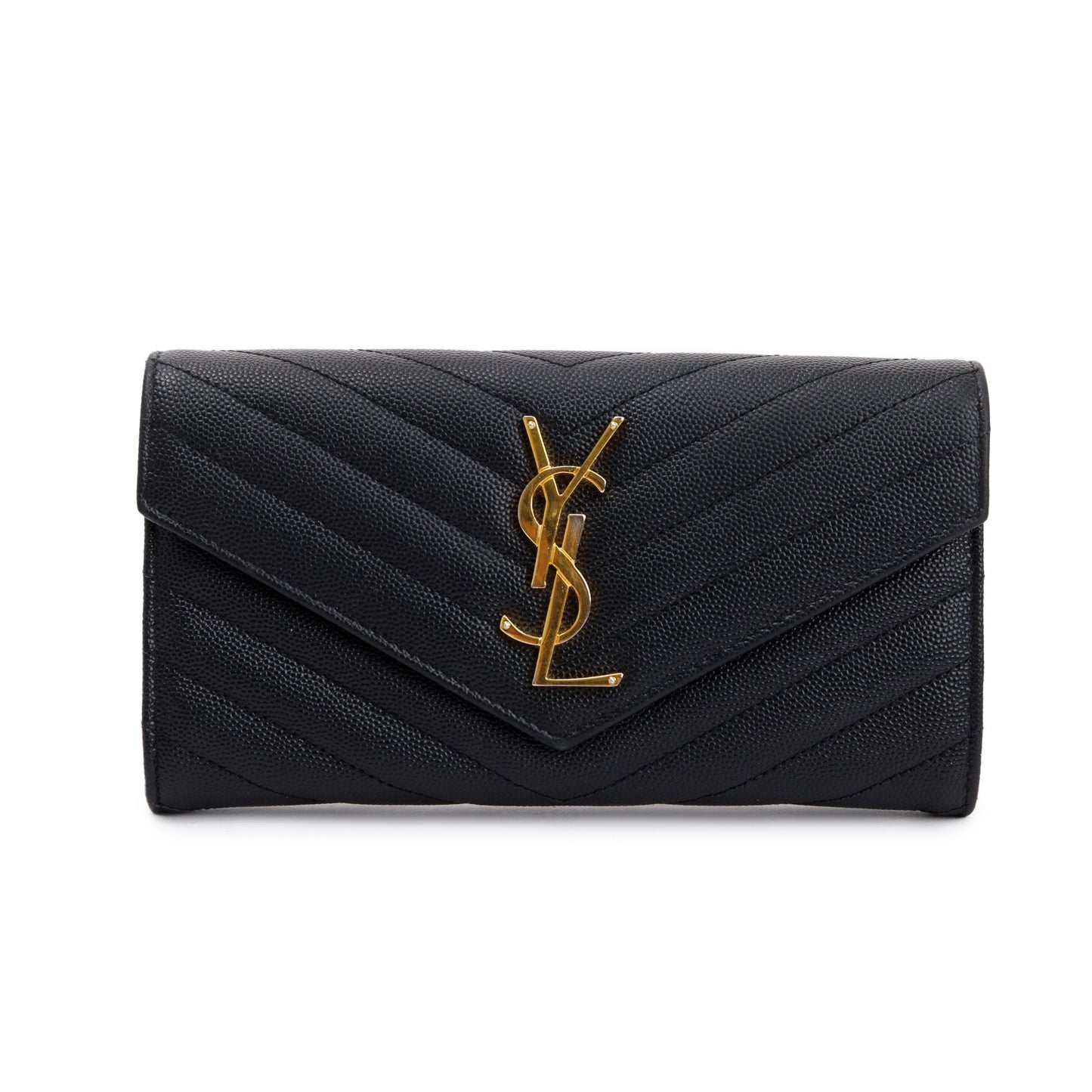 Saint Laurent Black Grain De Poudre Leather Cassandre Matelasse Large Flap Wallet
