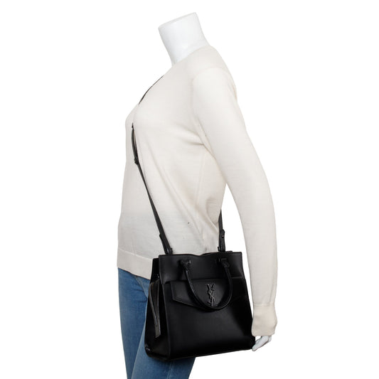 Saint Laurent Black Grain De Poudre Leather Small Uptown Tote