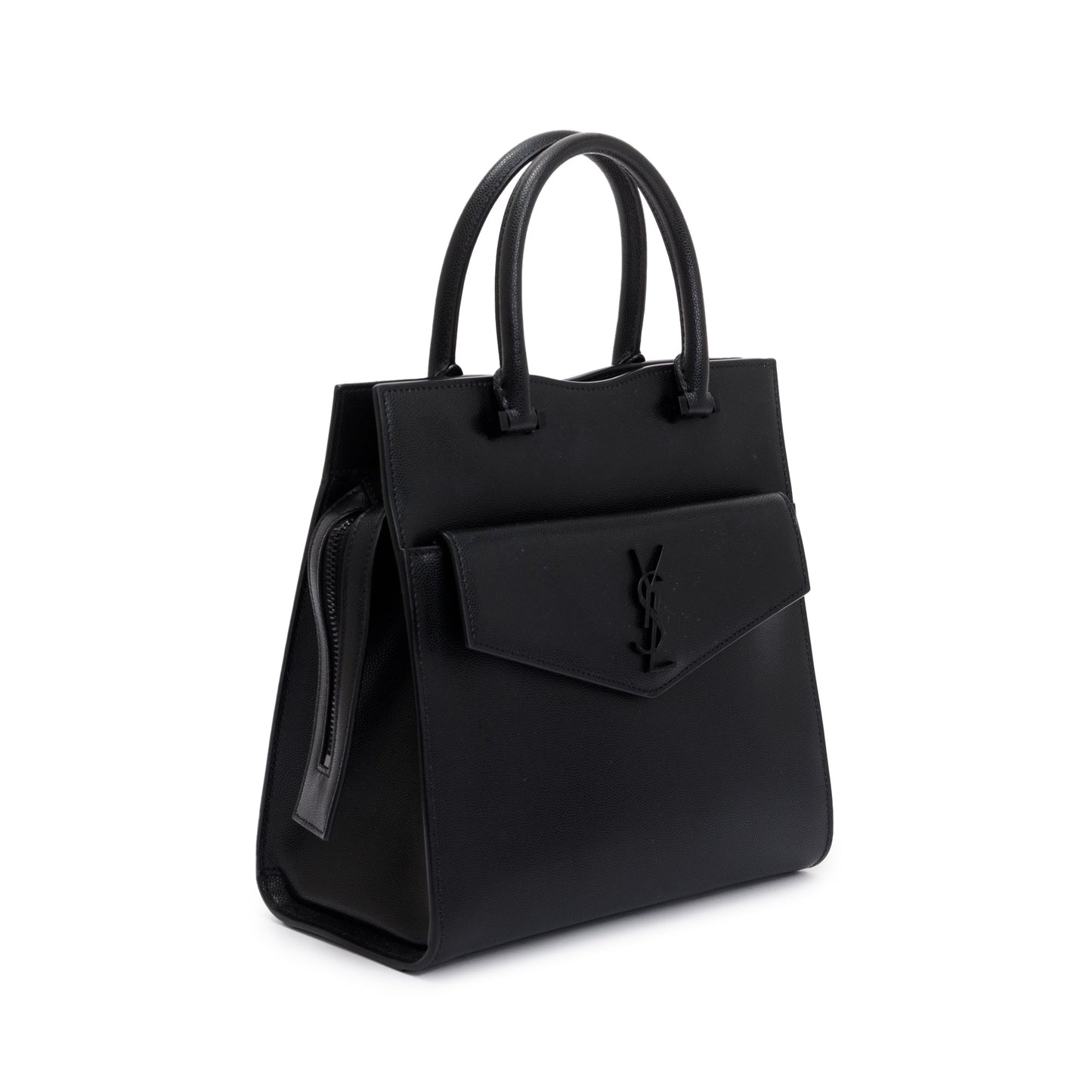 Saint Laurent Black Grain De Poudre Leather Uptown Tote with Pouch