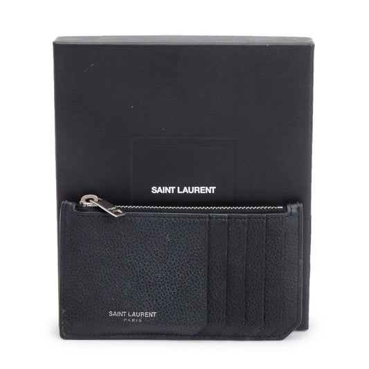 Saint Laurent Black Grain De Poudre Paris Fragments Zipped Card Case