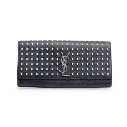 Saint Laurent Black Grain De Poudre Studded Kate Clutch