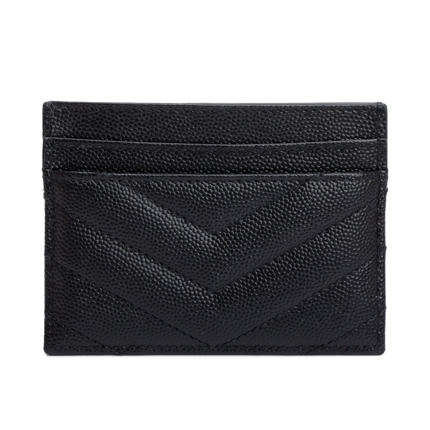 Saint Laurent Black Grain de Poudre Matelasse Chevron Leather Card Holder