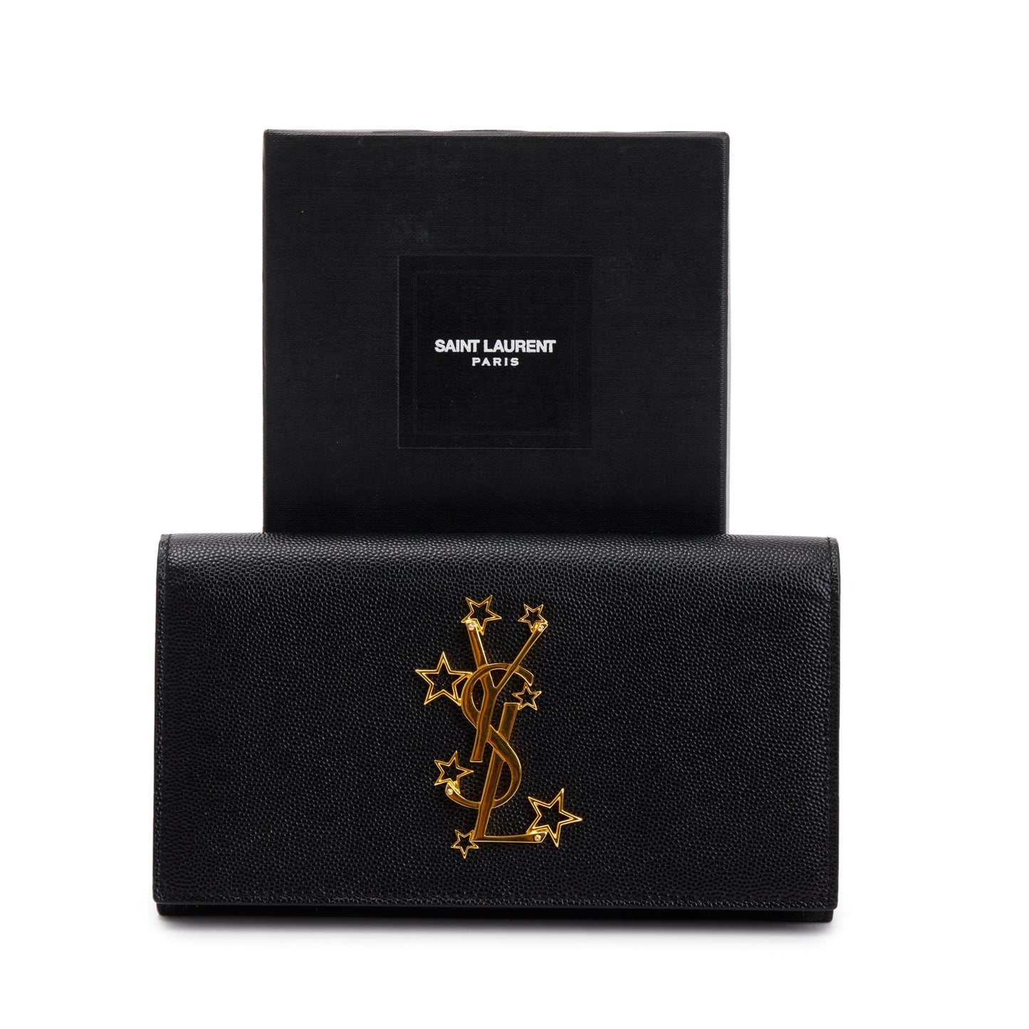 Saint Laurent Black Grain de Poudre Stars Monogram Bi-Fold Long Wallet