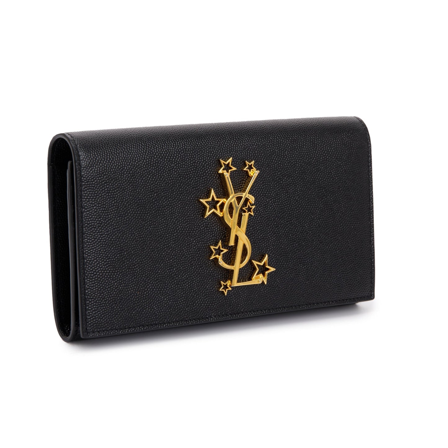 Saint Laurent Black Grain de Poudre Stars Monogram Bi-Fold Long Wallet