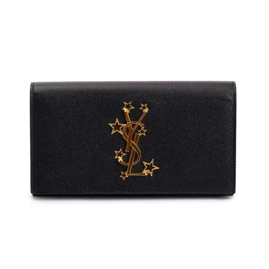 Saint Laurent Black Grain de Poudre Stars Monogram Bi-Fold Long Wallet