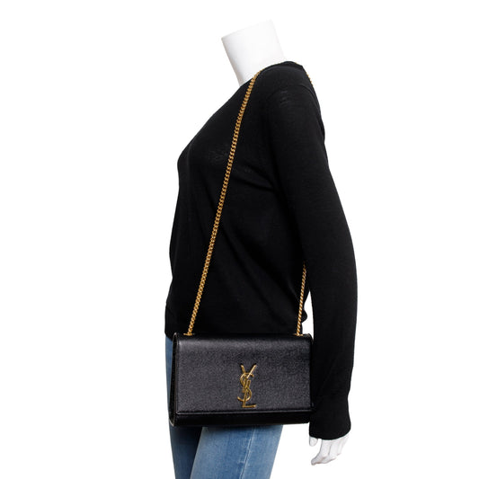 Saint Laurent Black Grained De Poudre Leather Medium Kate Bag