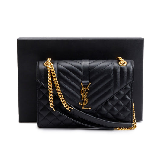 Saint Laurent Black Grained De Poudre Medium Envelope Shoulder Bag