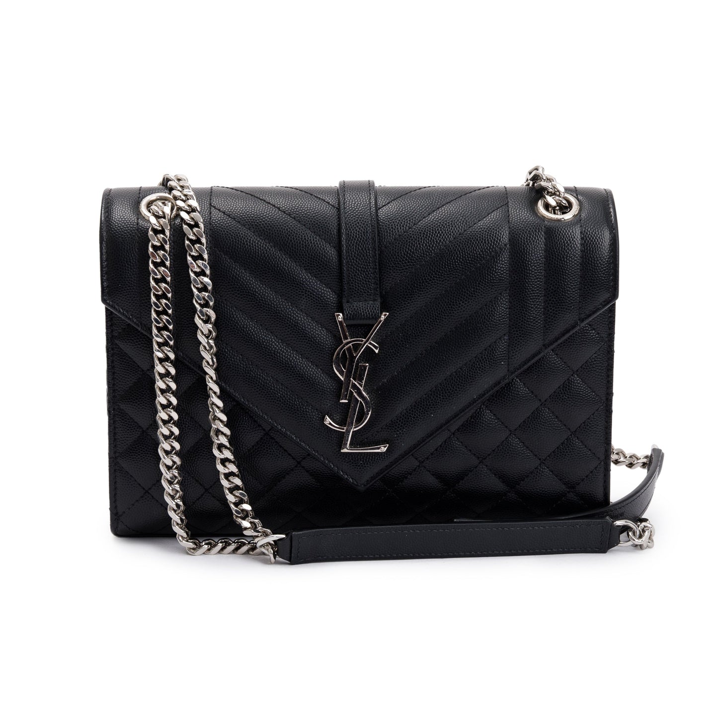 Saint Laurent Black Grained De Poudre Medium Envelope Shoulder Bag