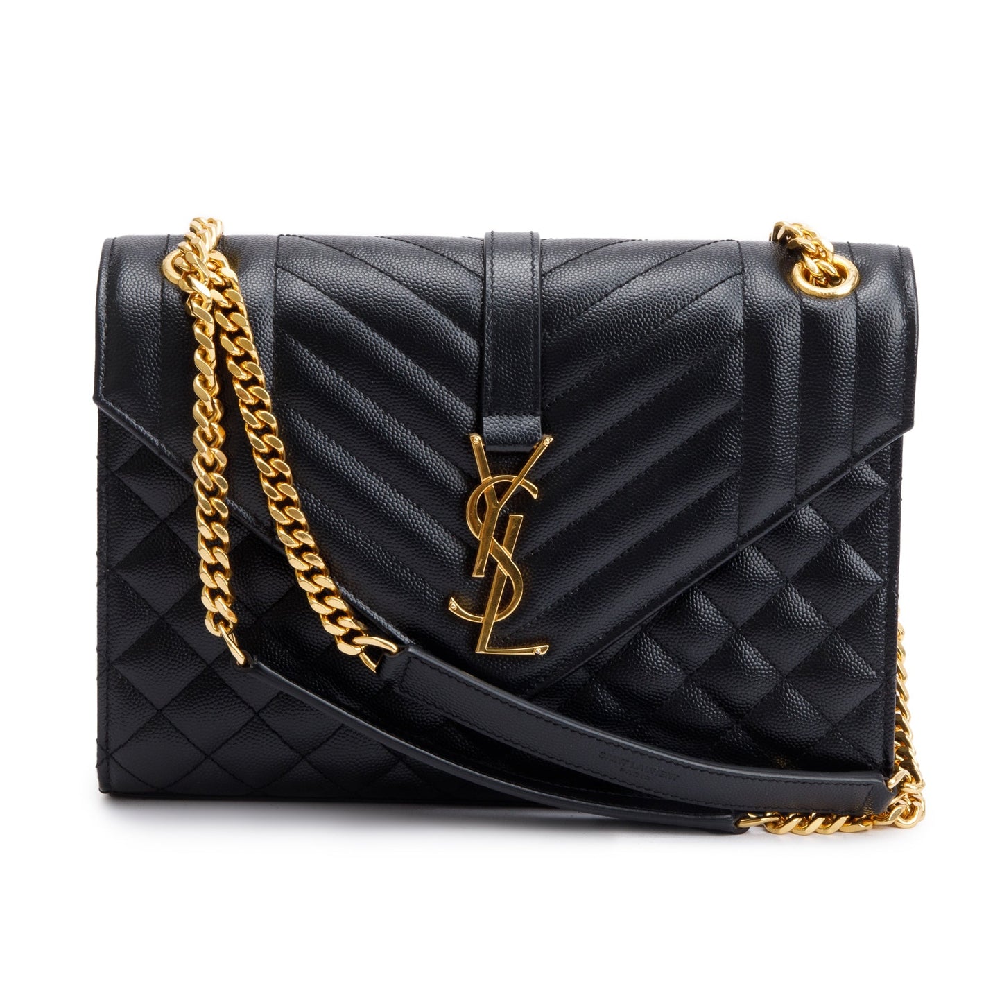 Saint Laurent Black Grained De Poudre Medium Envelope Shoulder Bag
