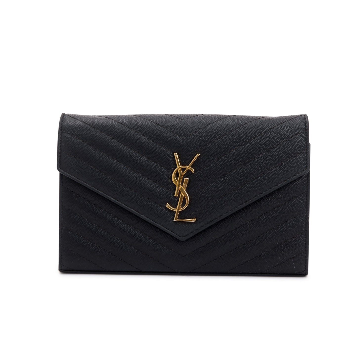 Saint Laurent Black Grained de Poudre Cassandre Matelasse Chain Wallet