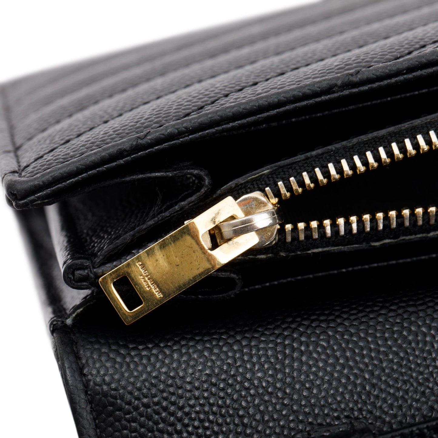 Saint Laurent Black Grained de Poudre Cassandre Matelasse Chain Wallet