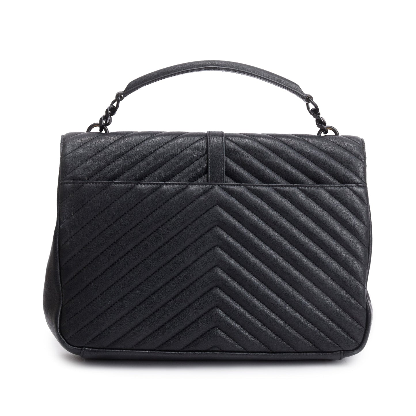Saint Laurent Black Leather Large Chevron College Bag
