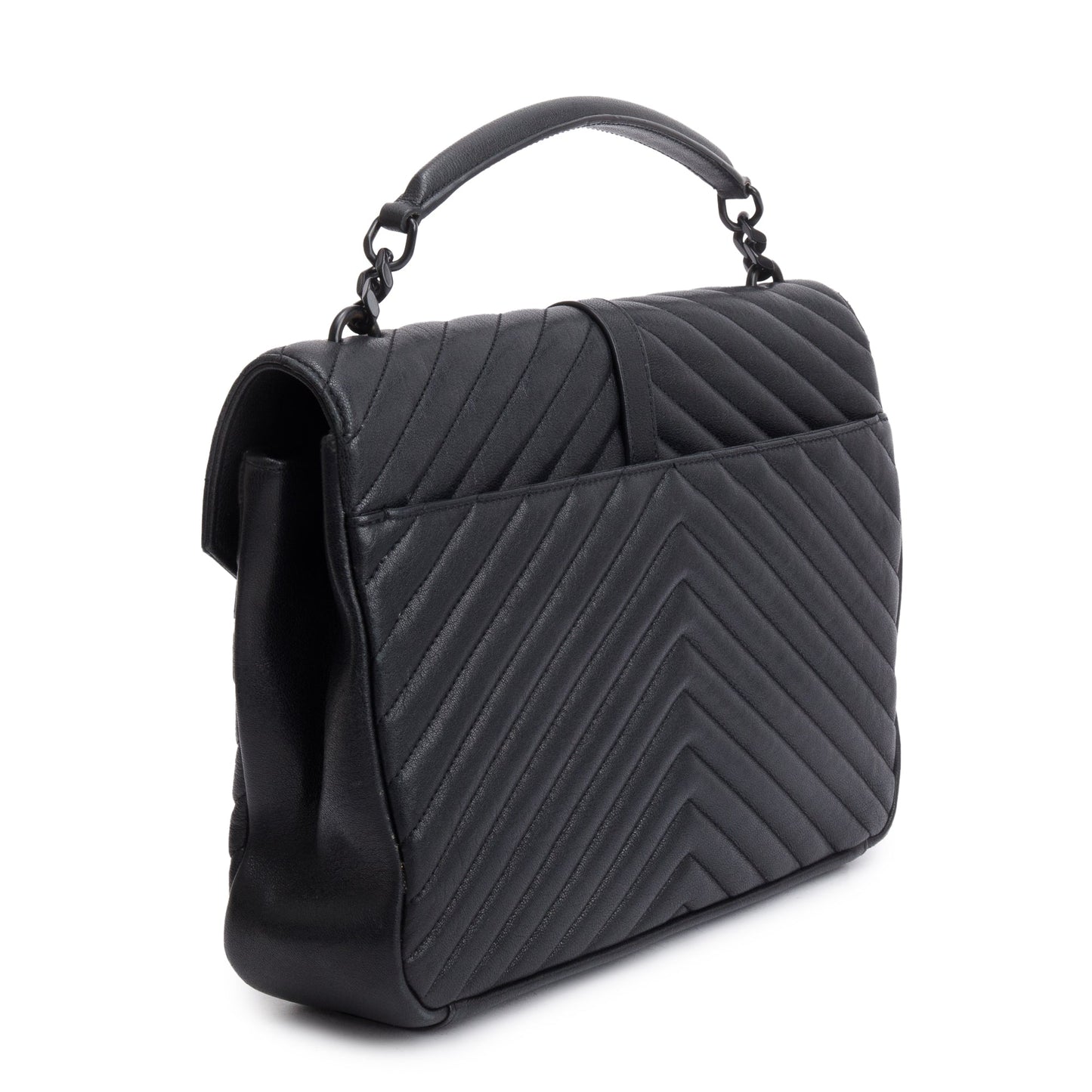 Saint Laurent Black Leather Large Chevron College Bag