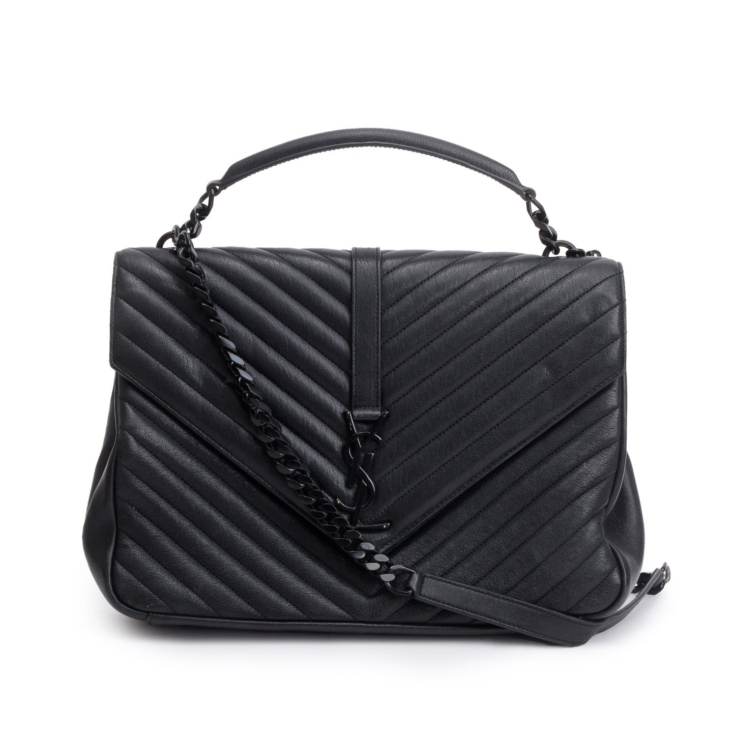 Saint Laurent Black Leather Large Chevron College Bag