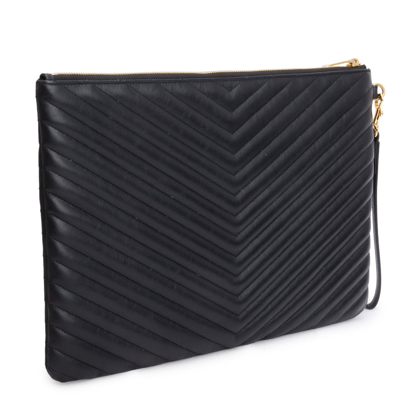 Saint Laurent Black Matelasse Leather Large Document Pouch
