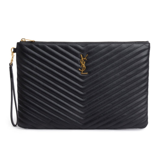 Saint Laurent Black Matelasse Leather Large Document Pouch