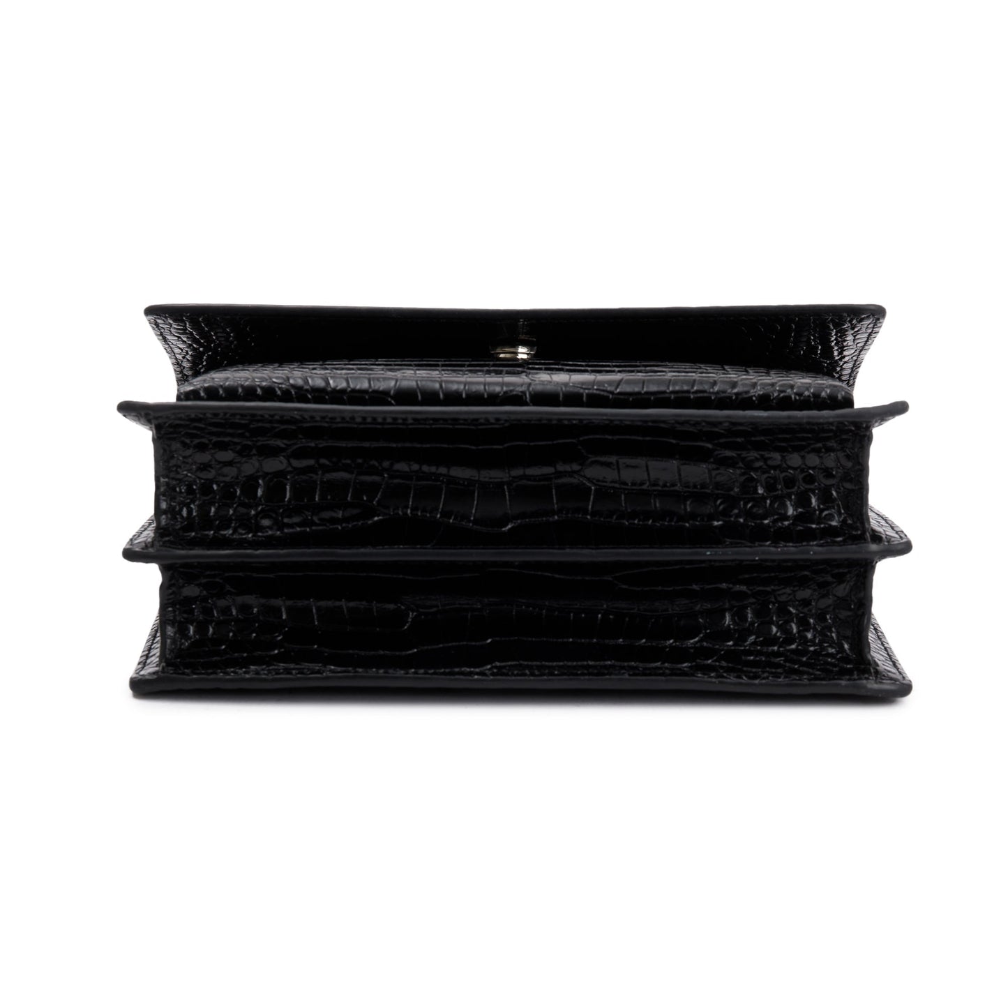 Saint Laurent Black Medium Crocodile Embossed Sunset Bag