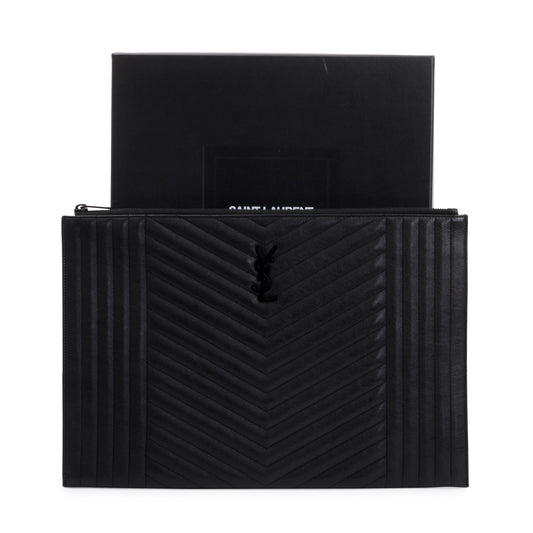 Saint Laurent Black Mixed Matelasse Classic Monogram Zipped Document Holder