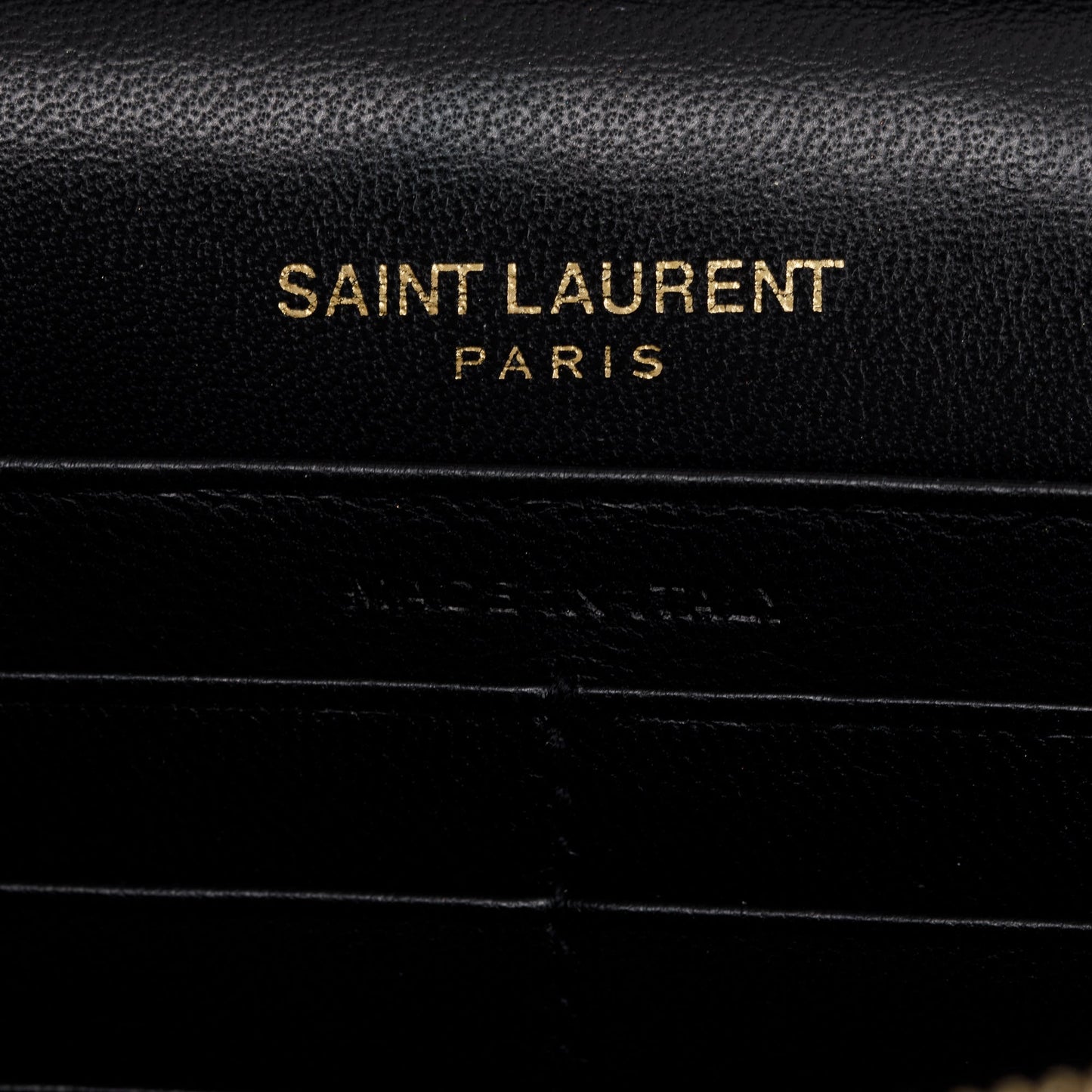 Saint Laurent Black Patent Leather Cassandre Wallet on Chain
