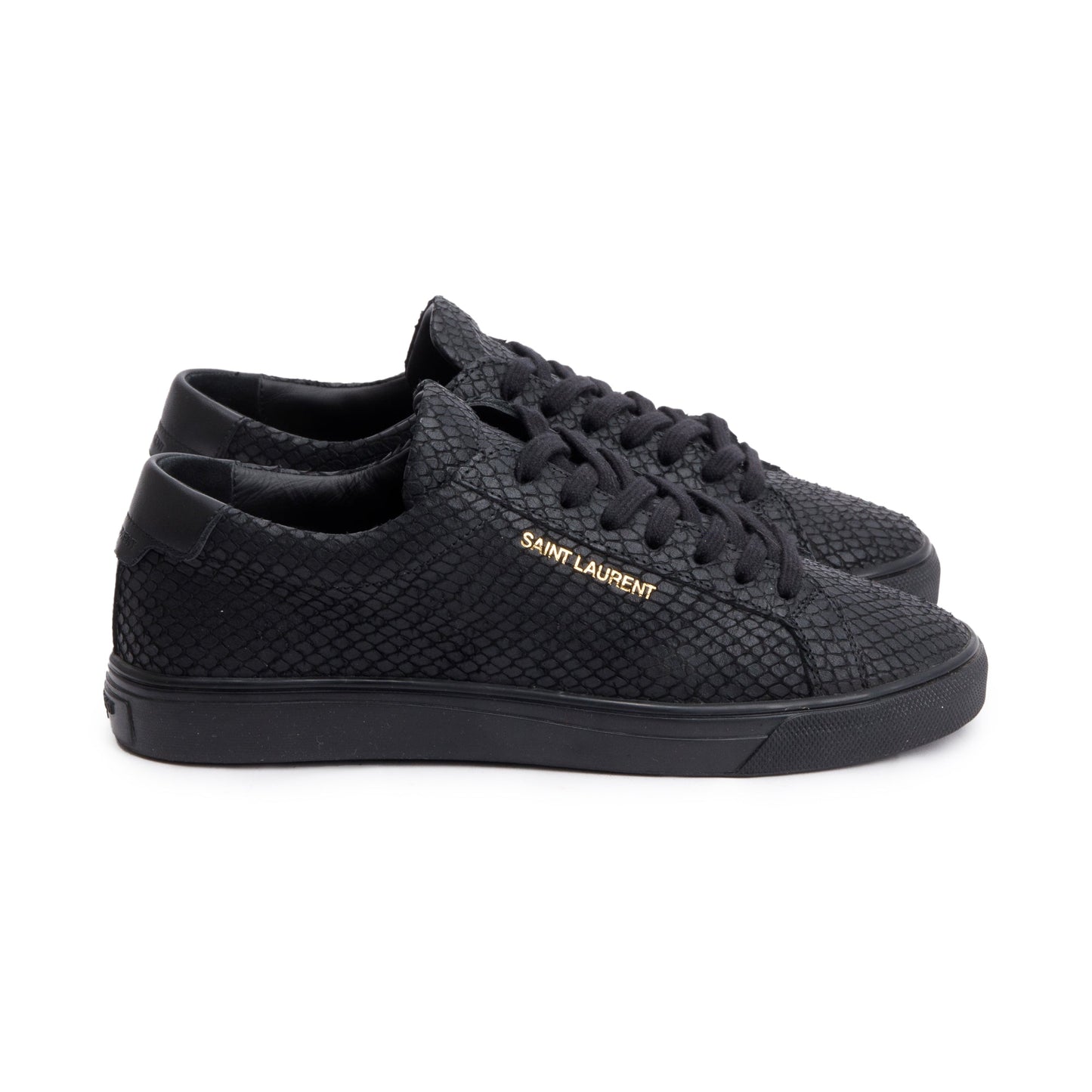 Saint Laurent Black Python Effect Calfskin Leather Andy Sneakers, Size 36