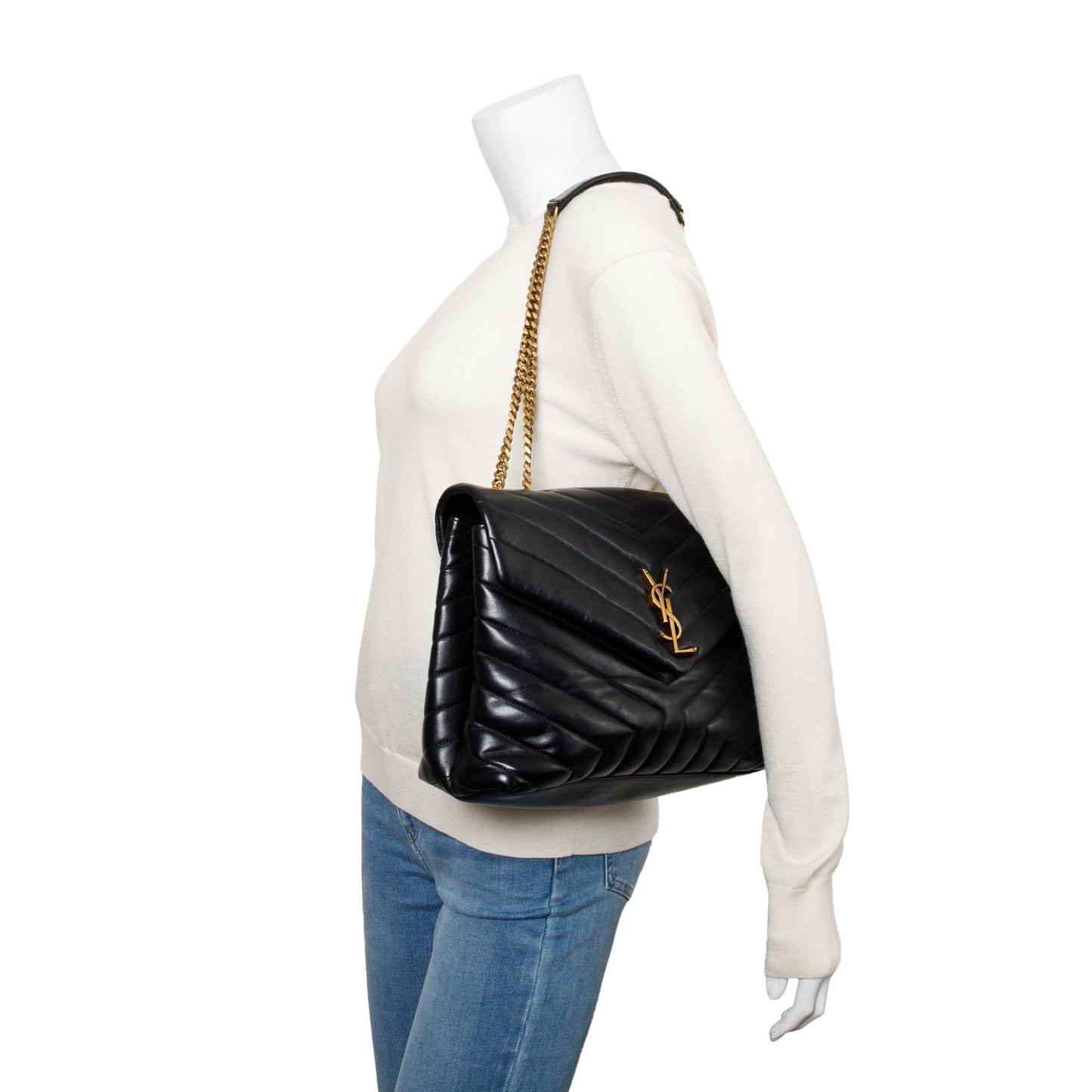 Saint Laurent Black Quilted Calfskin Leather Medium Loulou Shoulder Bag