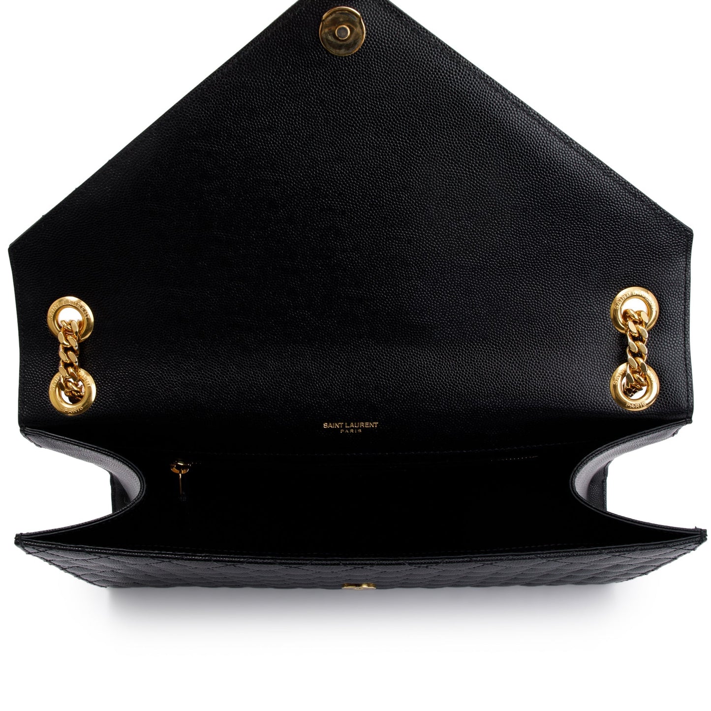 Saint Laurent Black Quilted Grain De Poudre Leather Large Envelope Chain Bag