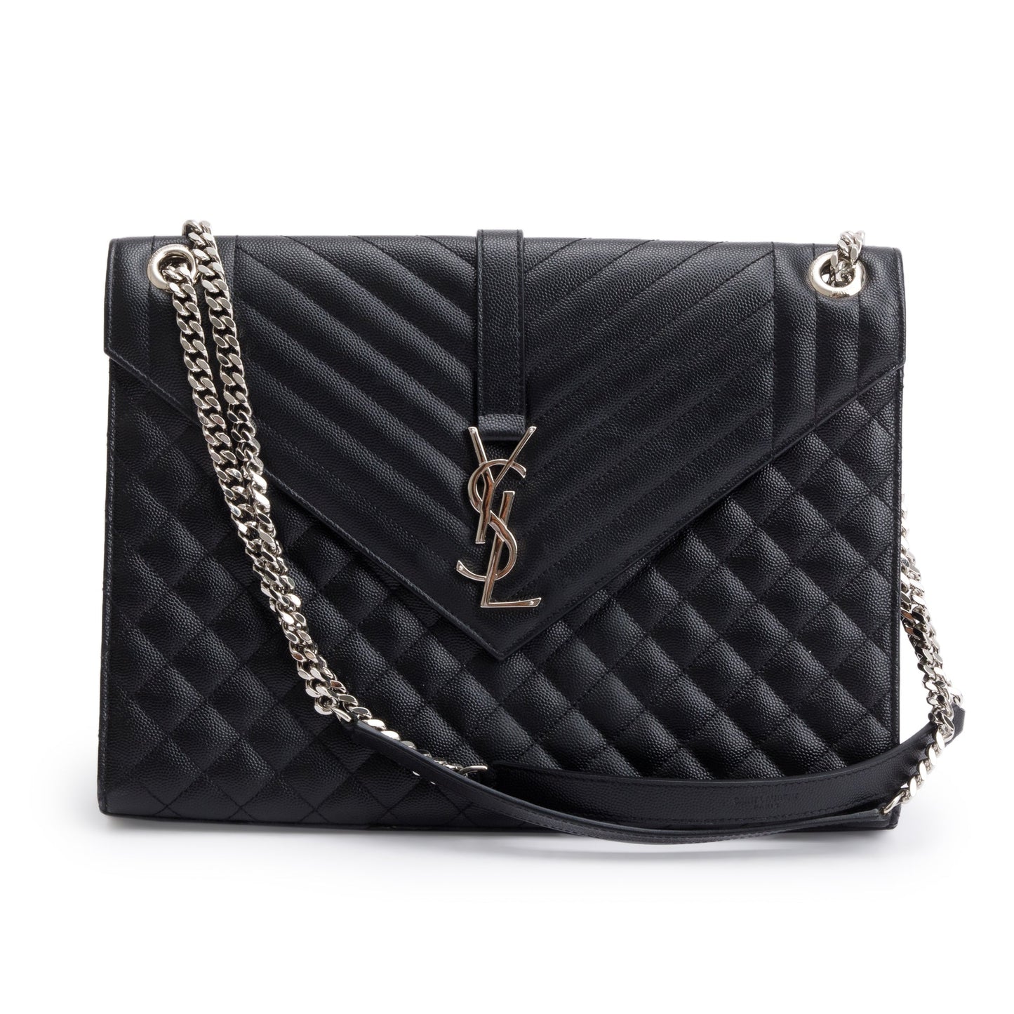 Saint Laurent Black Quilted Grain De Poudre Leather Large Envelope Chain Bag