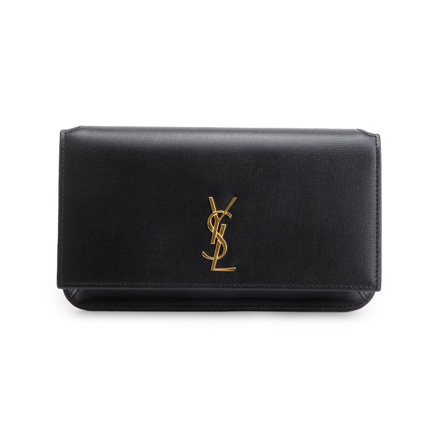 Saint Laurent Black Smooth Leather Cassandre Phone Holder Bag