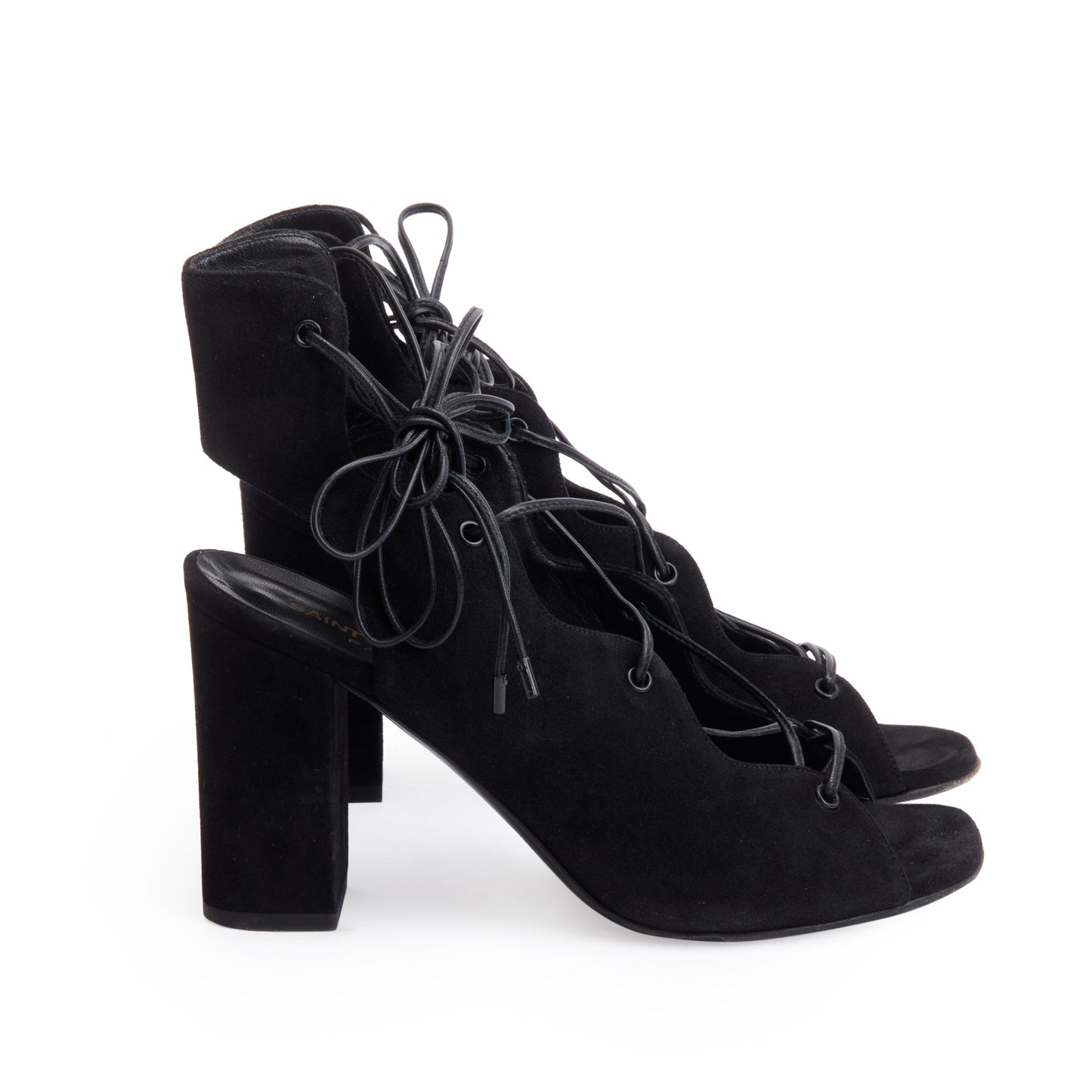 Saint Laurent Black Suede Babies Lace-Up Sandals, Size 36.5