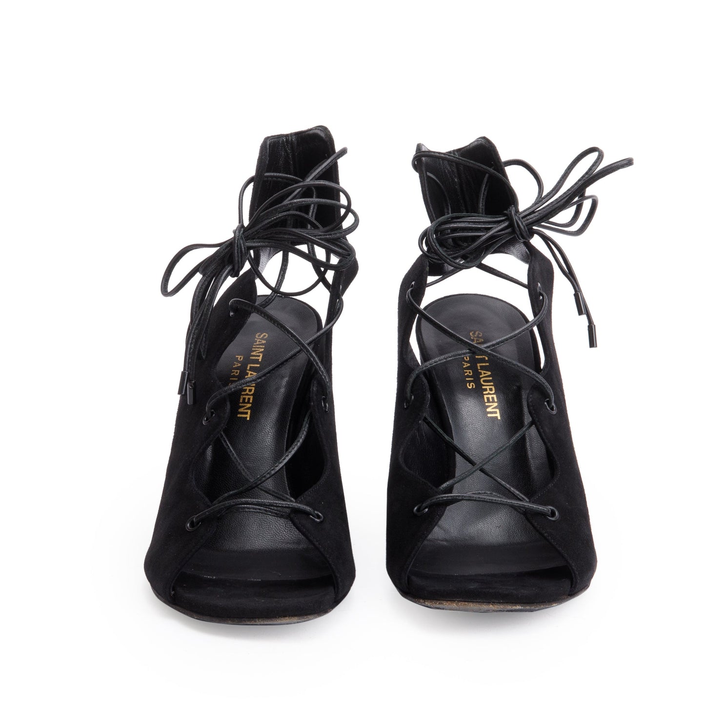 Saint Laurent Black Suede Babies Lace-Up Sandals, Size 36.5